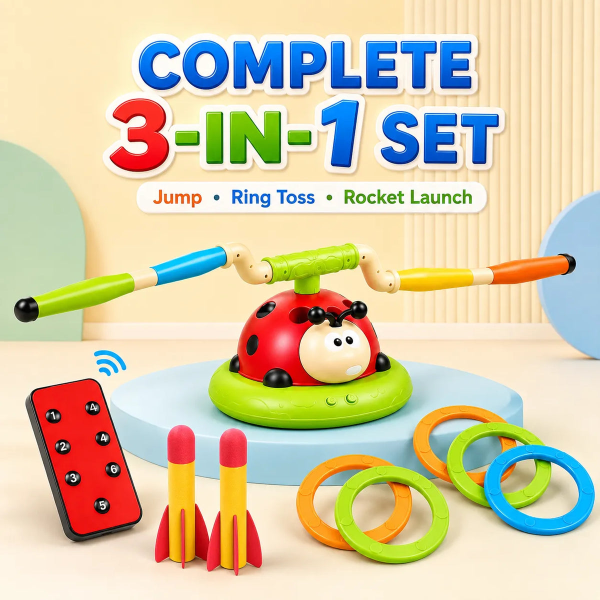 3-in-1 Ladybug RC Sports Activity Toy Set with Rocket Launcher