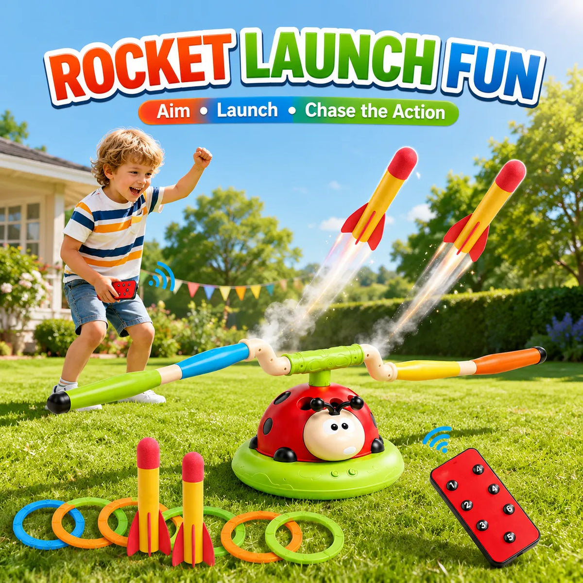 3-in-1 Ladybug RC Sports Activity Toy Set with Rocket Launcher