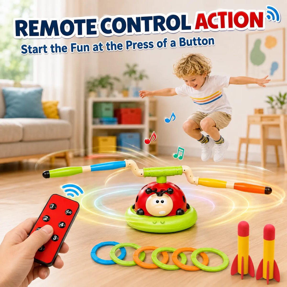 3-in-1 Ladybug RC Sports Activity Toy Set with Rocket Launcher
