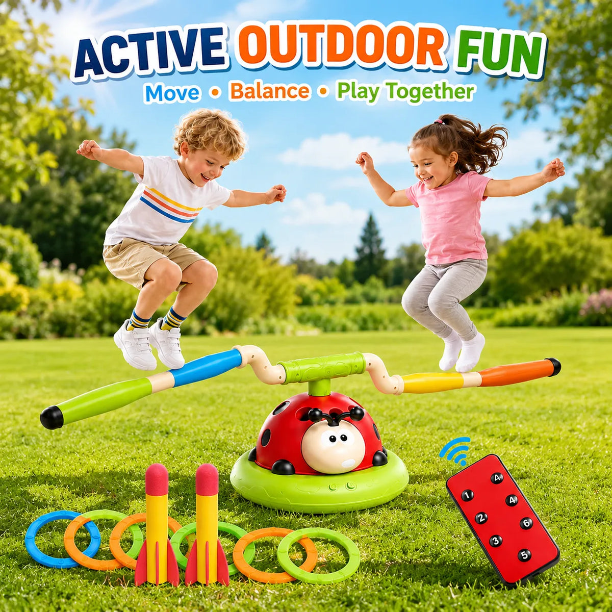 3-in-1 Ladybug RC Sports Activity Toy Set with Rocket Launcher