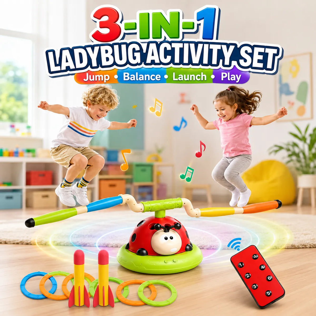 3-in-1 Ladybug RC Sports Activity Toy Set with Rocket Launcher