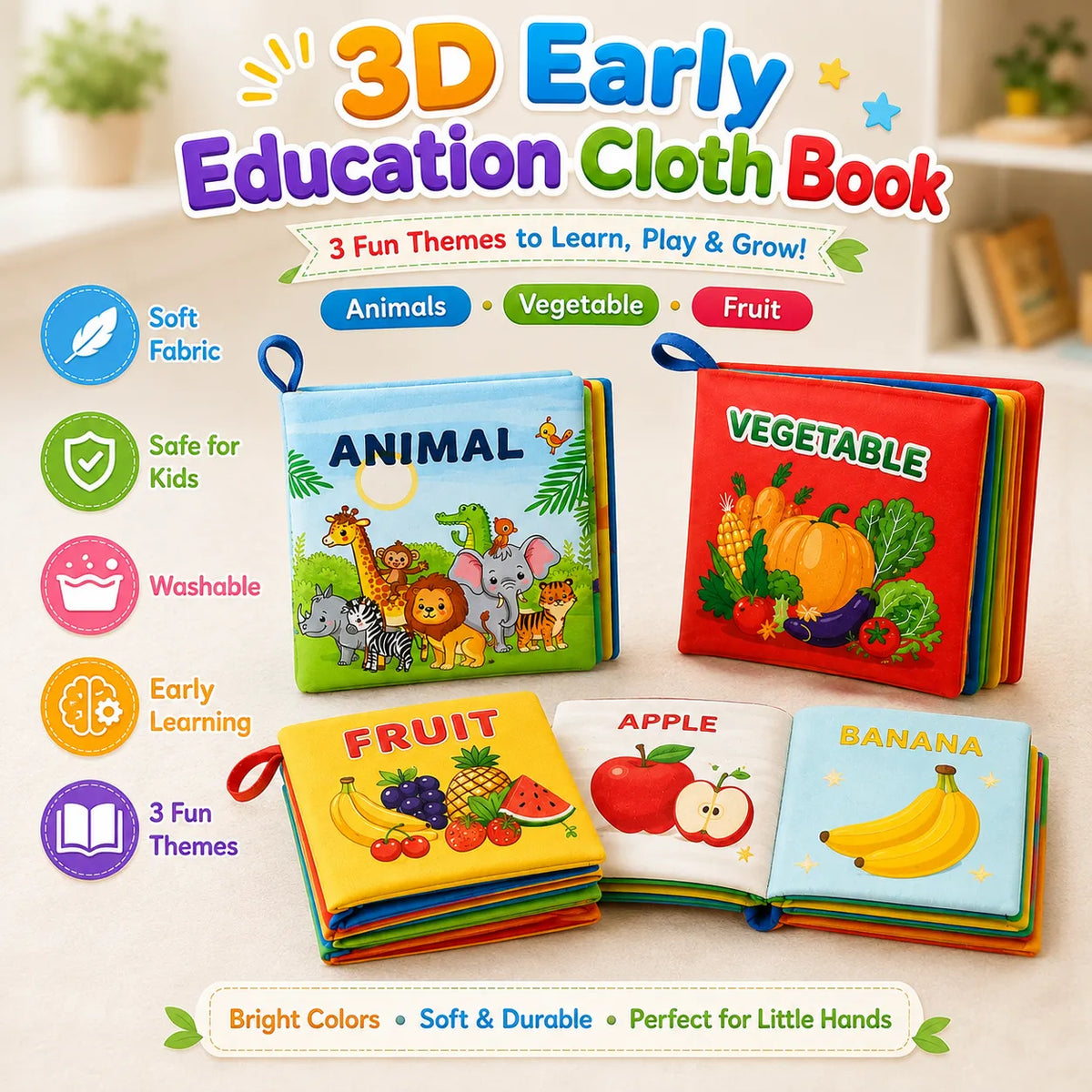 3D Early Education Cloth Book for Kids – Sensory Learning & Development Toy