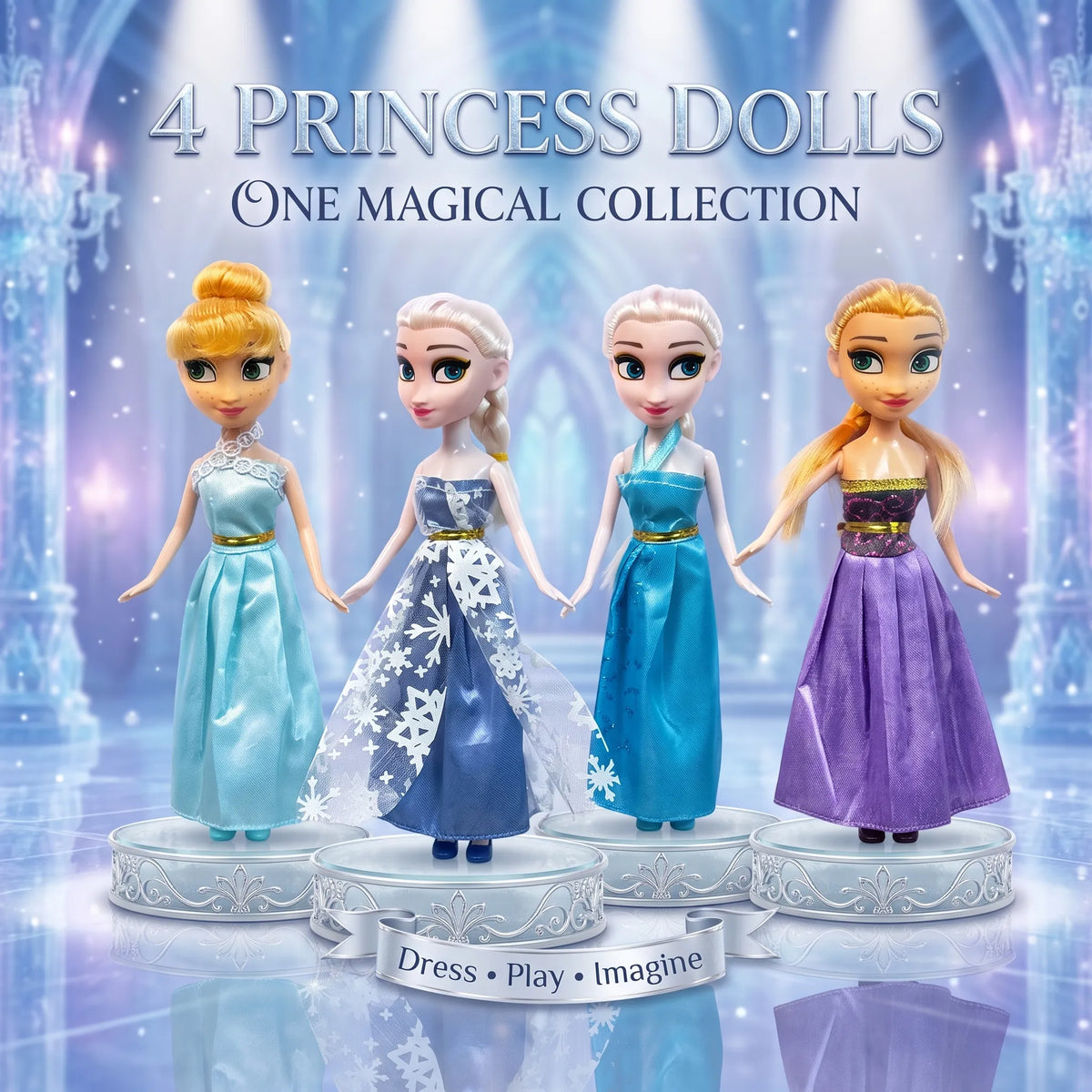 4-in-1 Frozen Elsa Princess Dolls Set for Girls