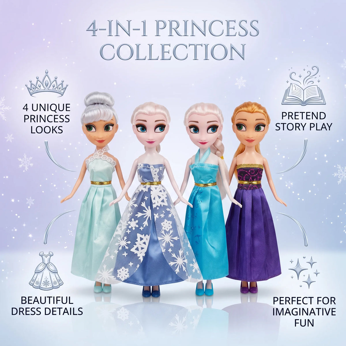4-in-1 Frozen Elsa Princess Dolls Set for Girls