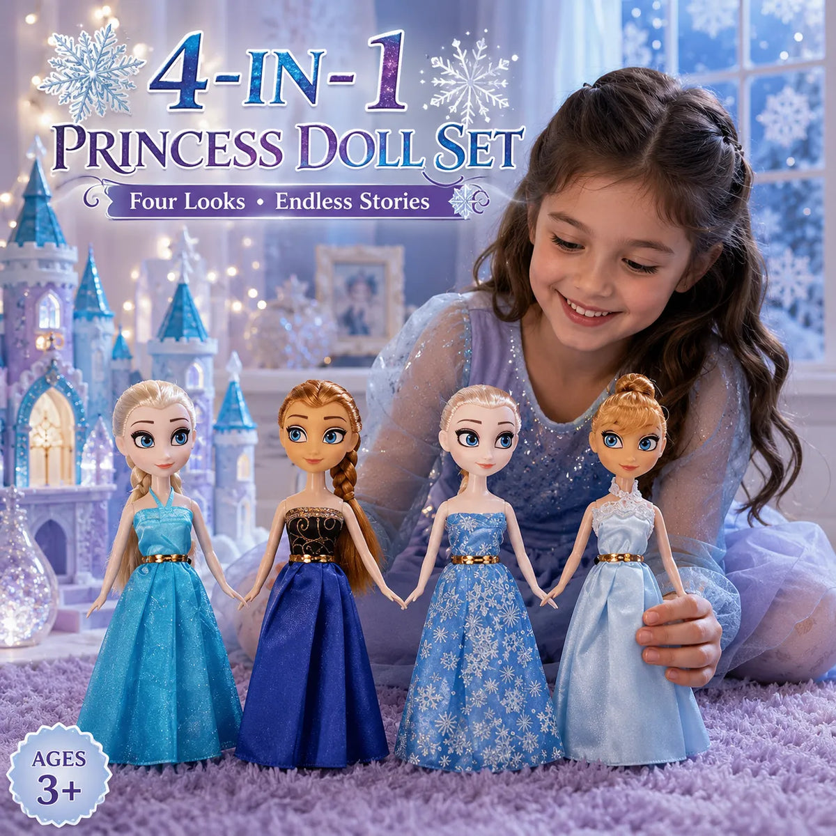 4-in-1 Frozen Elsa Princess Dolls Set for Girls