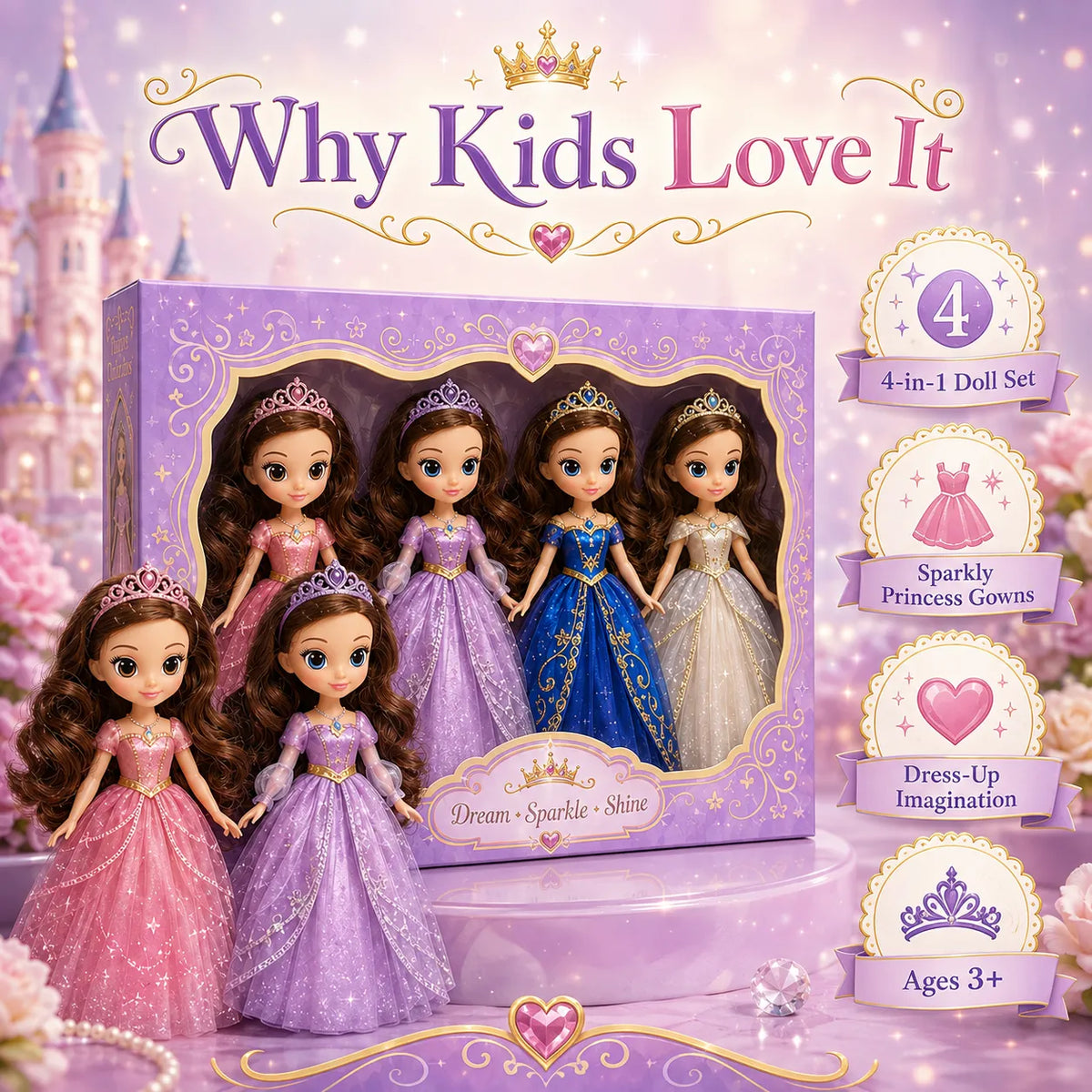 4-in-1 Sofia Princess Dress-Up Doll Toy for Girls