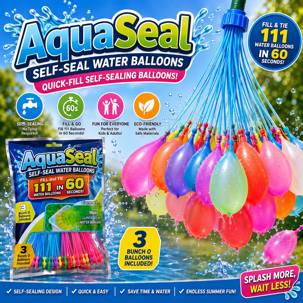 AquaSeal Self-Seal Water Balloons – Quick-Fill Self-Sealing Balloons