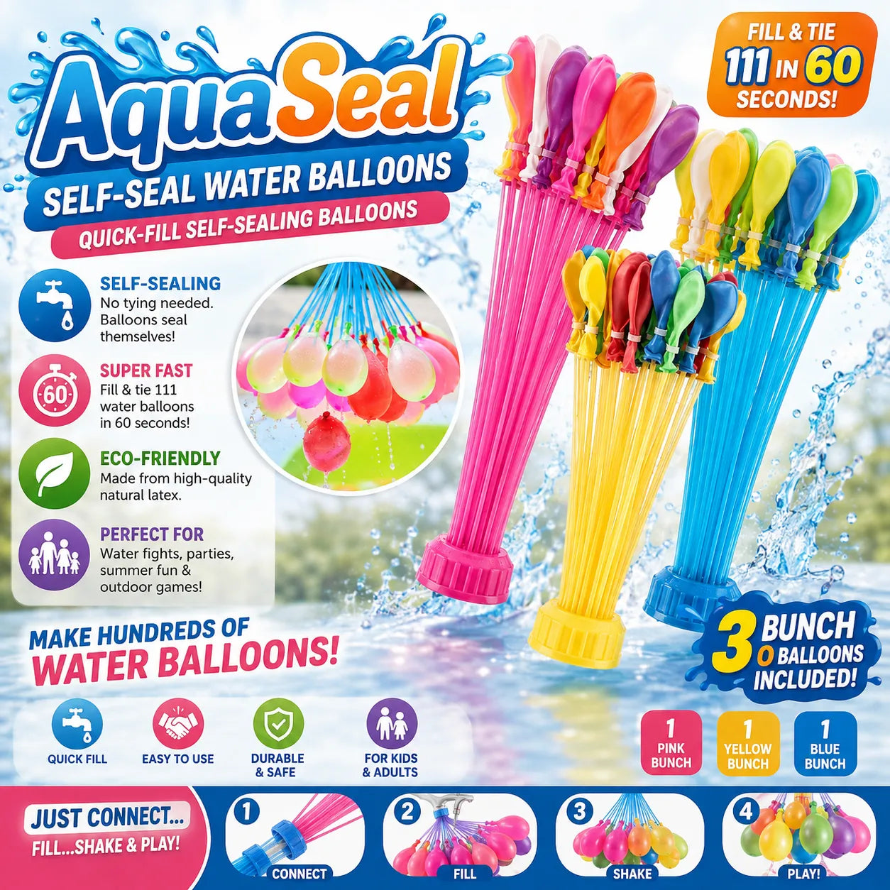 AquaSeal Self-Seal Water Balloons – Quick-Fill Self-Sealing Balloons