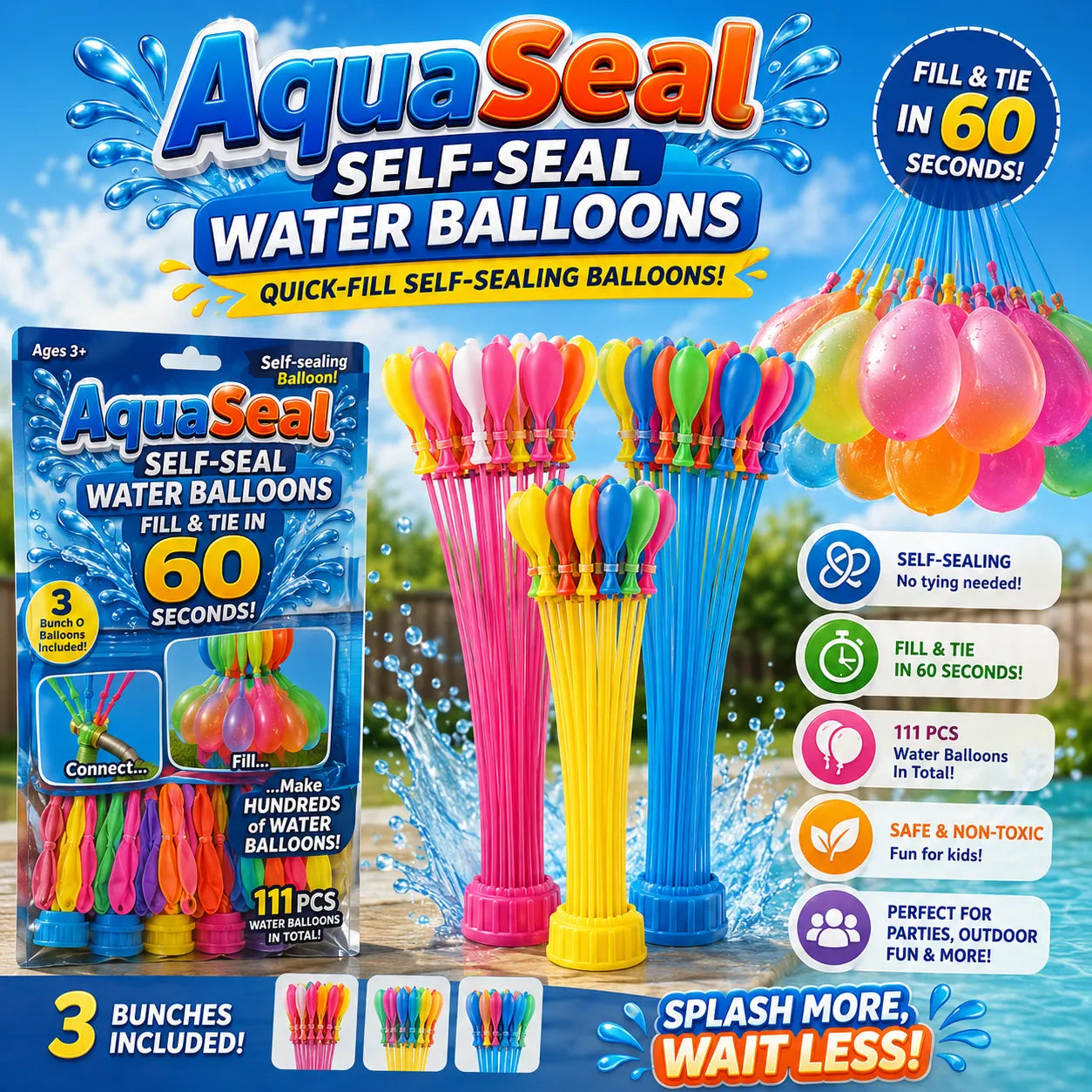 AquaSeal Self-Seal Water Balloons – Quick-Fill Self-Sealing Balloons