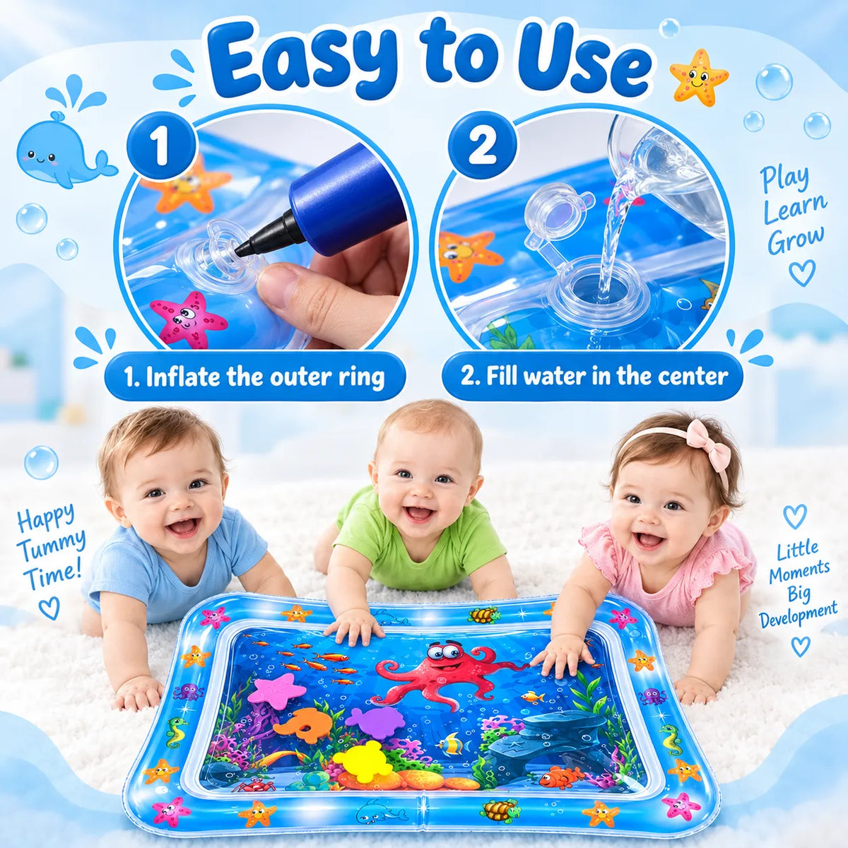 AquaTummy Inflatable Water Play Mat – Tummy Time Sensory Mat for Babies | Toynic Kids Zone