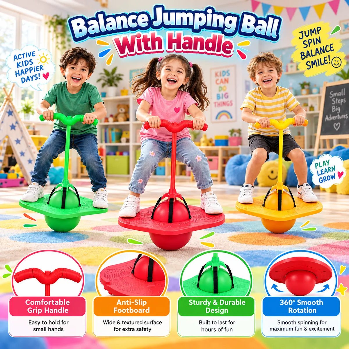 Balance Jumping Ball with Handle for Kids – Active Outdoor Play Toy