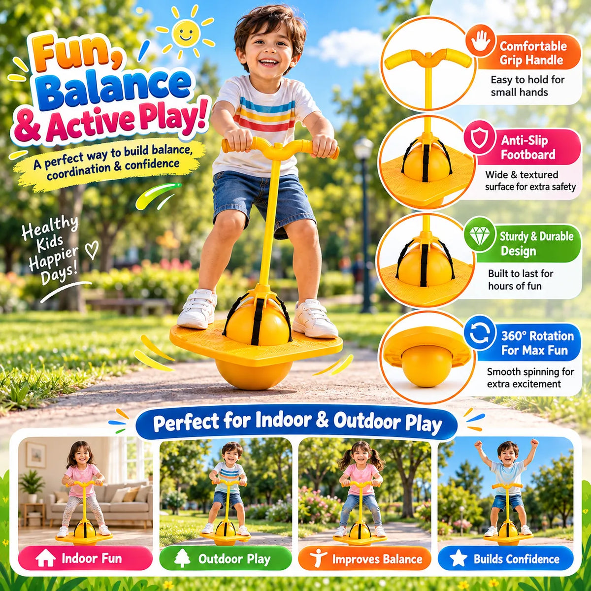Balance Jumping Ball with Handle for Kids – Active Outdoor Play Toy