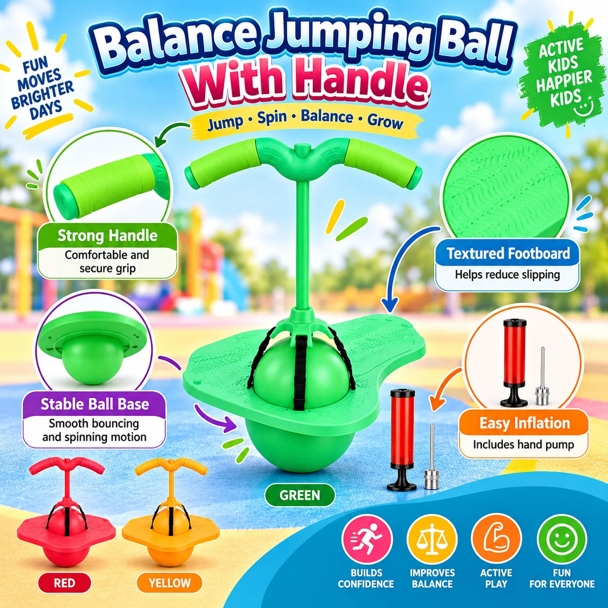 Balance Jumping Ball with Handle for Kids – Active Outdoor Play Toy