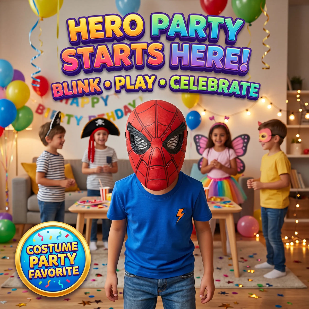 Blinking Eyes Spider-Man Mask for Kids – Superhero Costume Accessory with Moving Eyes