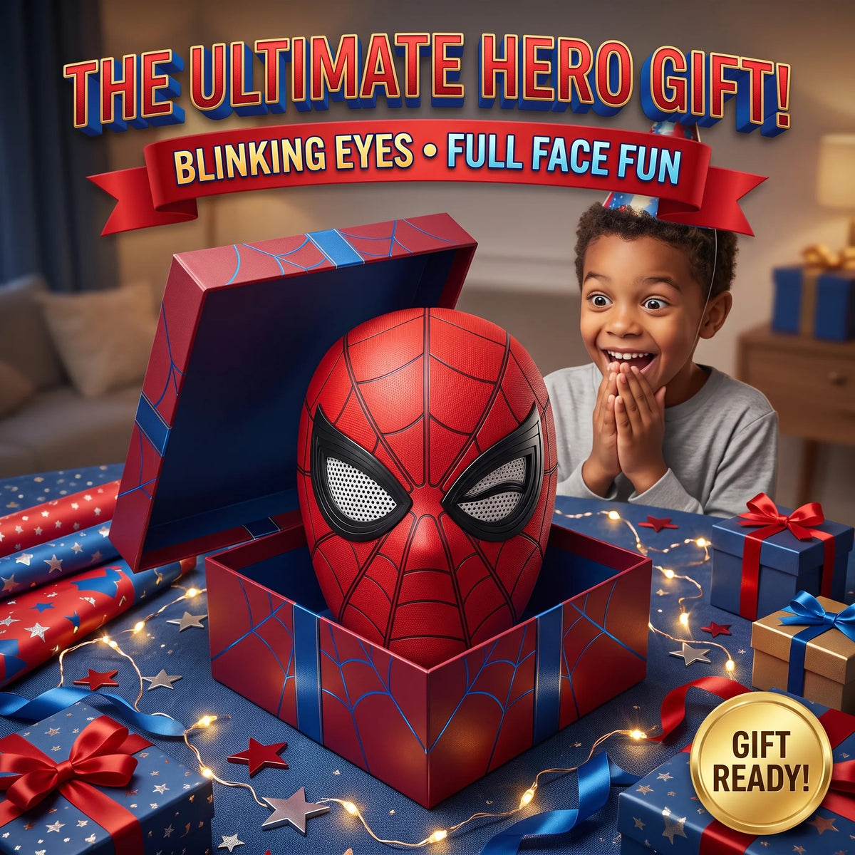 Blinking Eyes Spider-Man Mask for Kids – Superhero Costume Accessory with Moving Eyes
