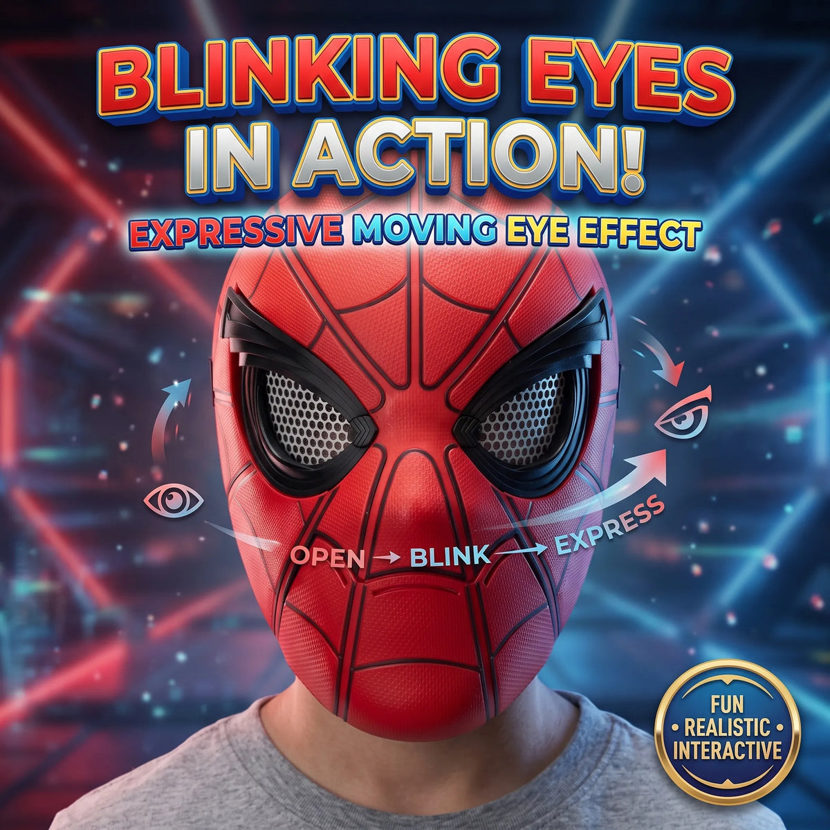 Blinking Eyes Spider-Man Mask for Kids – Superhero Costume Accessory with Moving Eyes