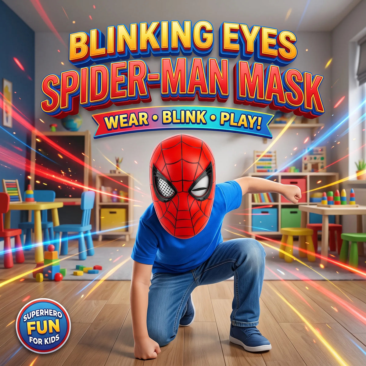 Blinking Eyes Spider-Man Mask for Kids – Superhero Costume Accessory with Moving Eyes