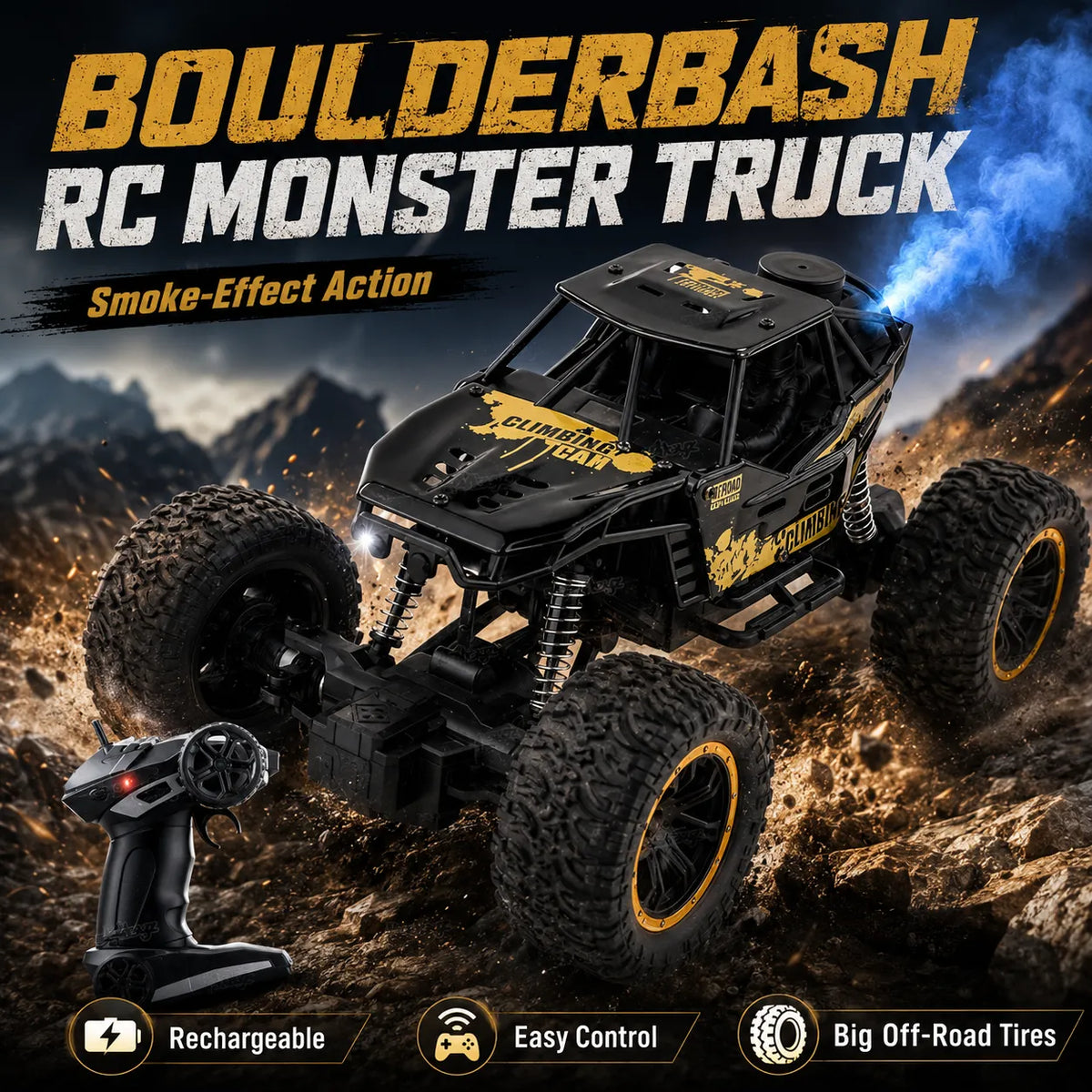 BoulderBash Smoke-Effect RC Monster Truck – RC Toys for Kids