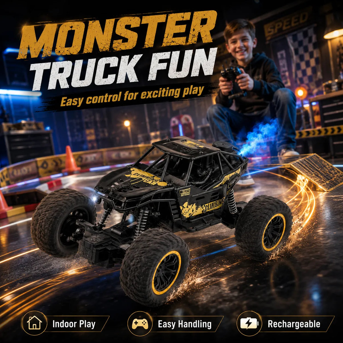 BoulderBash Smoke-Effect RC Monster Truck – RC Toys for Kids