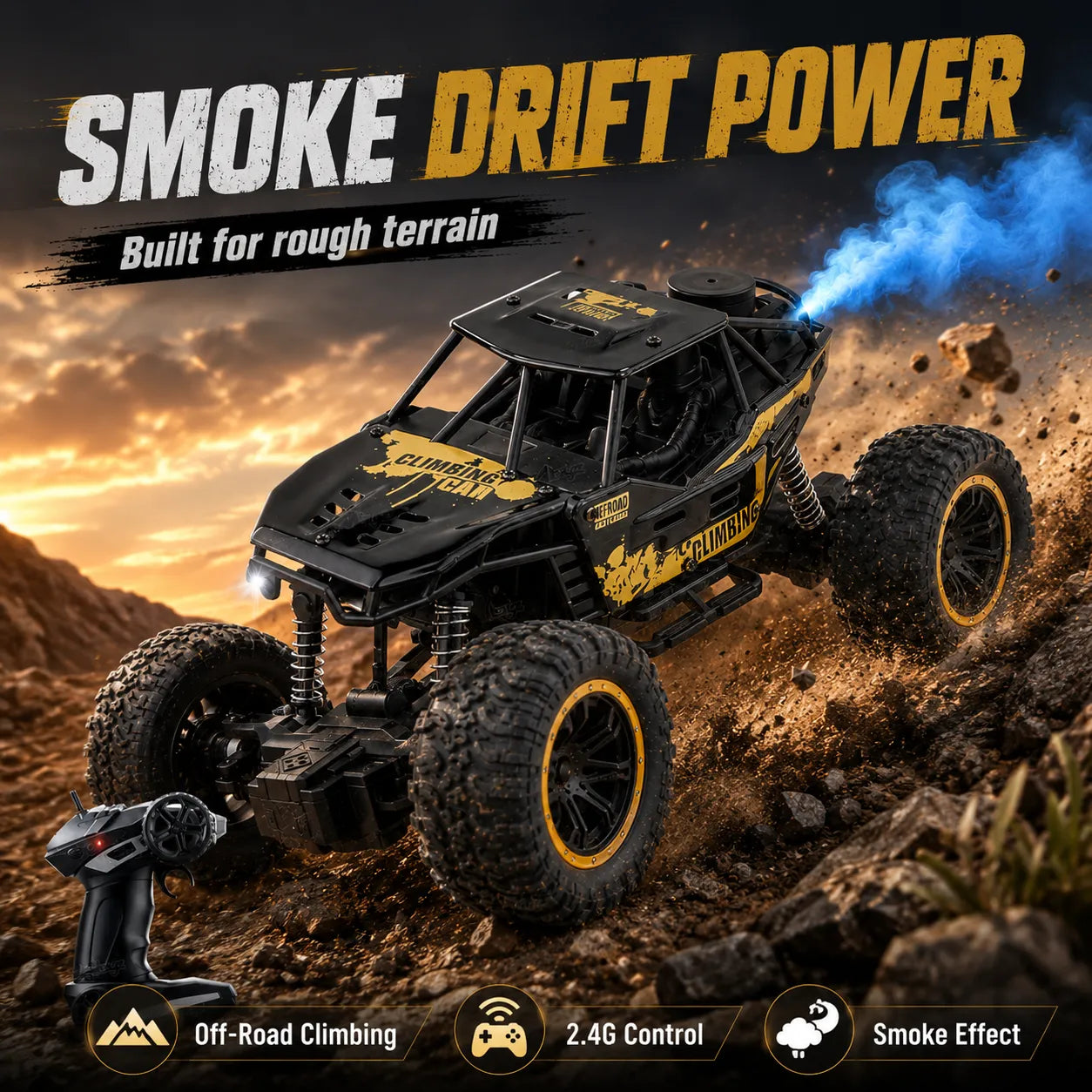 BoulderBash Smoke-Effect RC Monster Truck – RC Toys for Kids