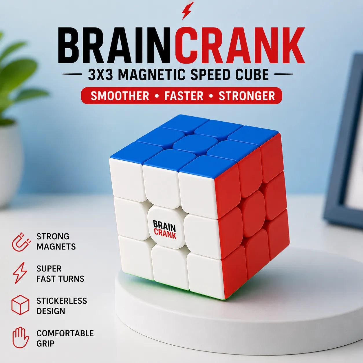 BrainCrank 3x3 Magnetic Speed Cube – Smooth 3x3 Puzzle Toy