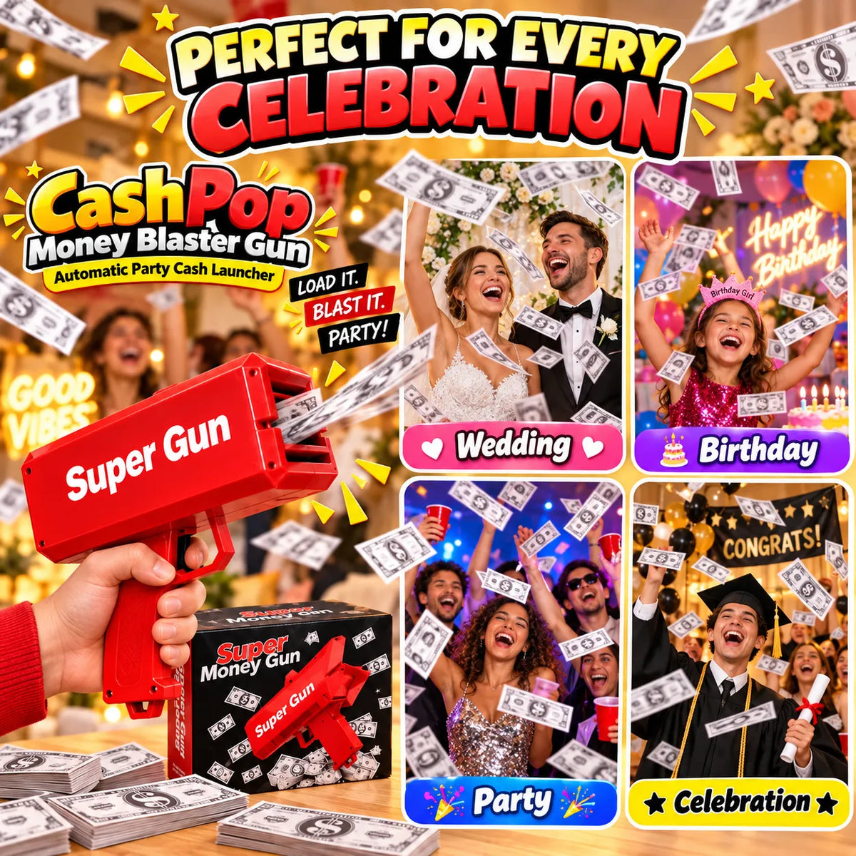 CashPop Money Blaster Gun – Automatic Party Cash Launcher