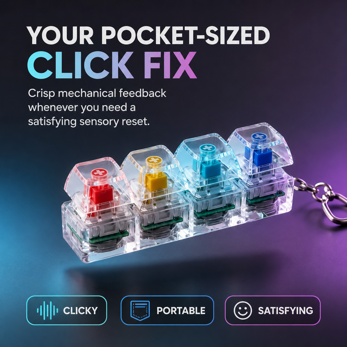 ClickRelief Keyboard Fidget Keychain – Sensory Stress-Relief Clicker