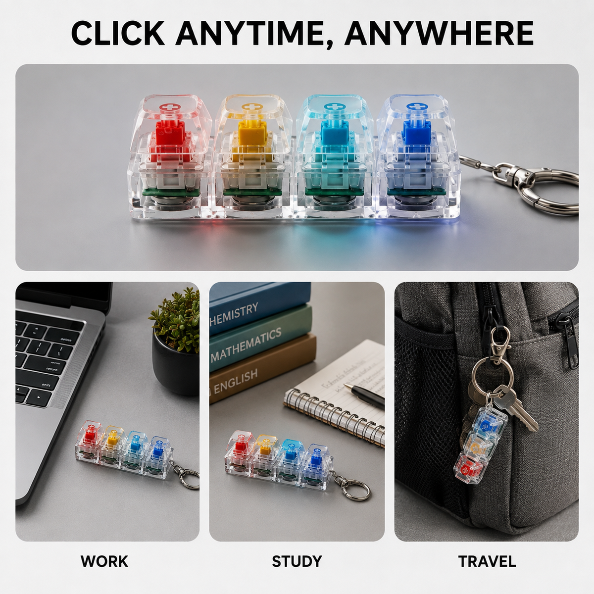 ClickRelief Keyboard Fidget Keychain – Sensory Stress-Relief Clicker