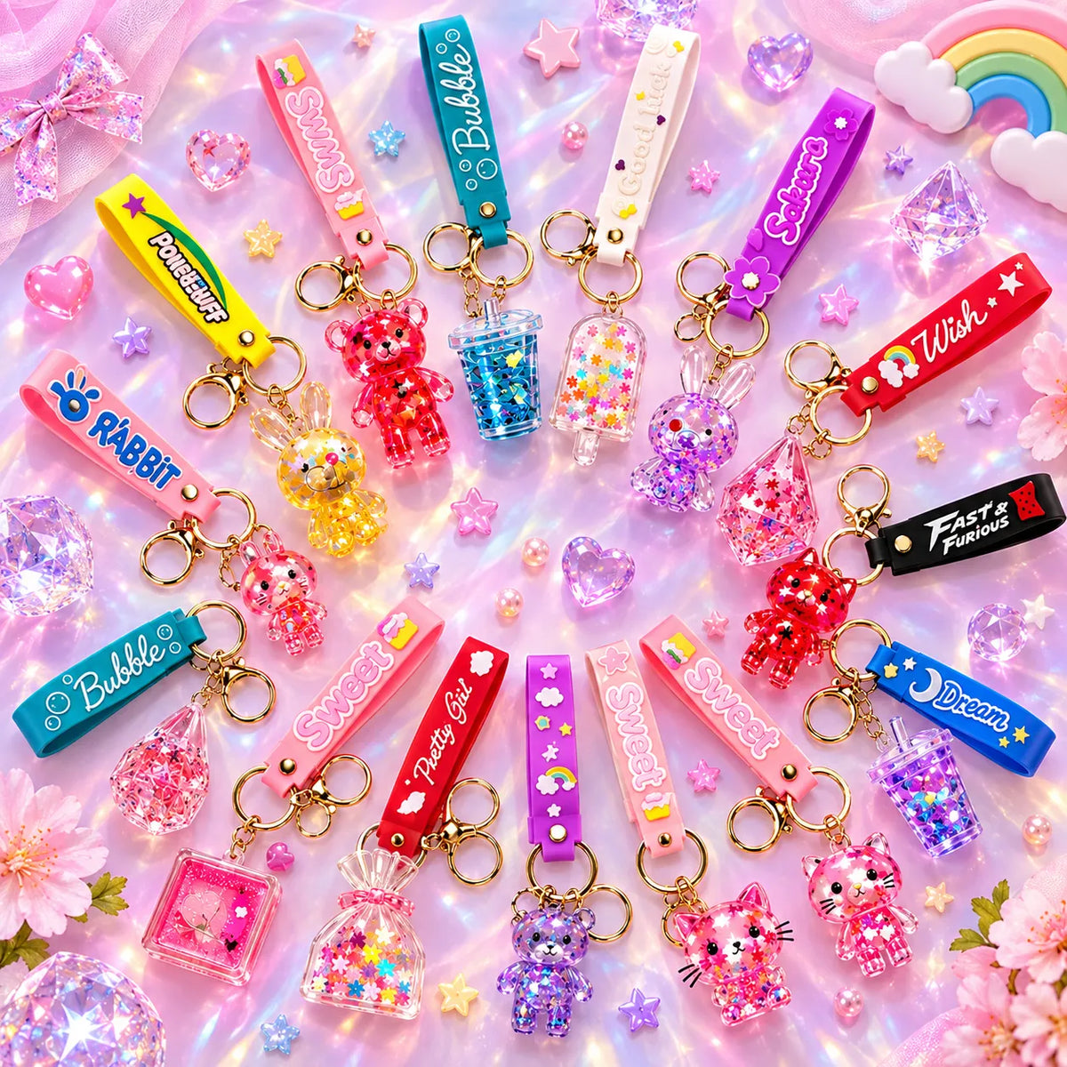 Colorful Water Keychain For Kids Random Character Liquid-Filled