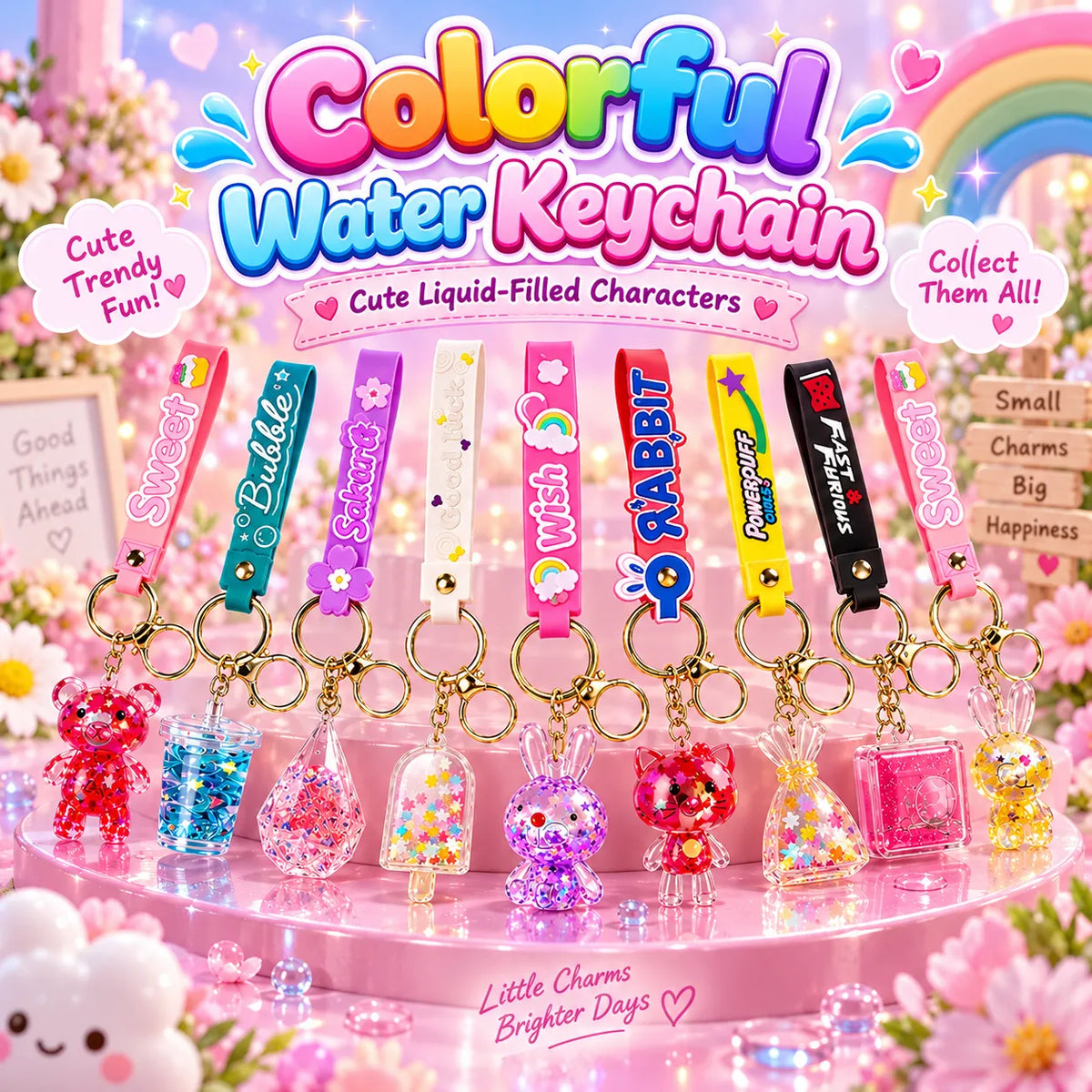 Colorful Water Keychain For Kids Random Character Liquid-Filled