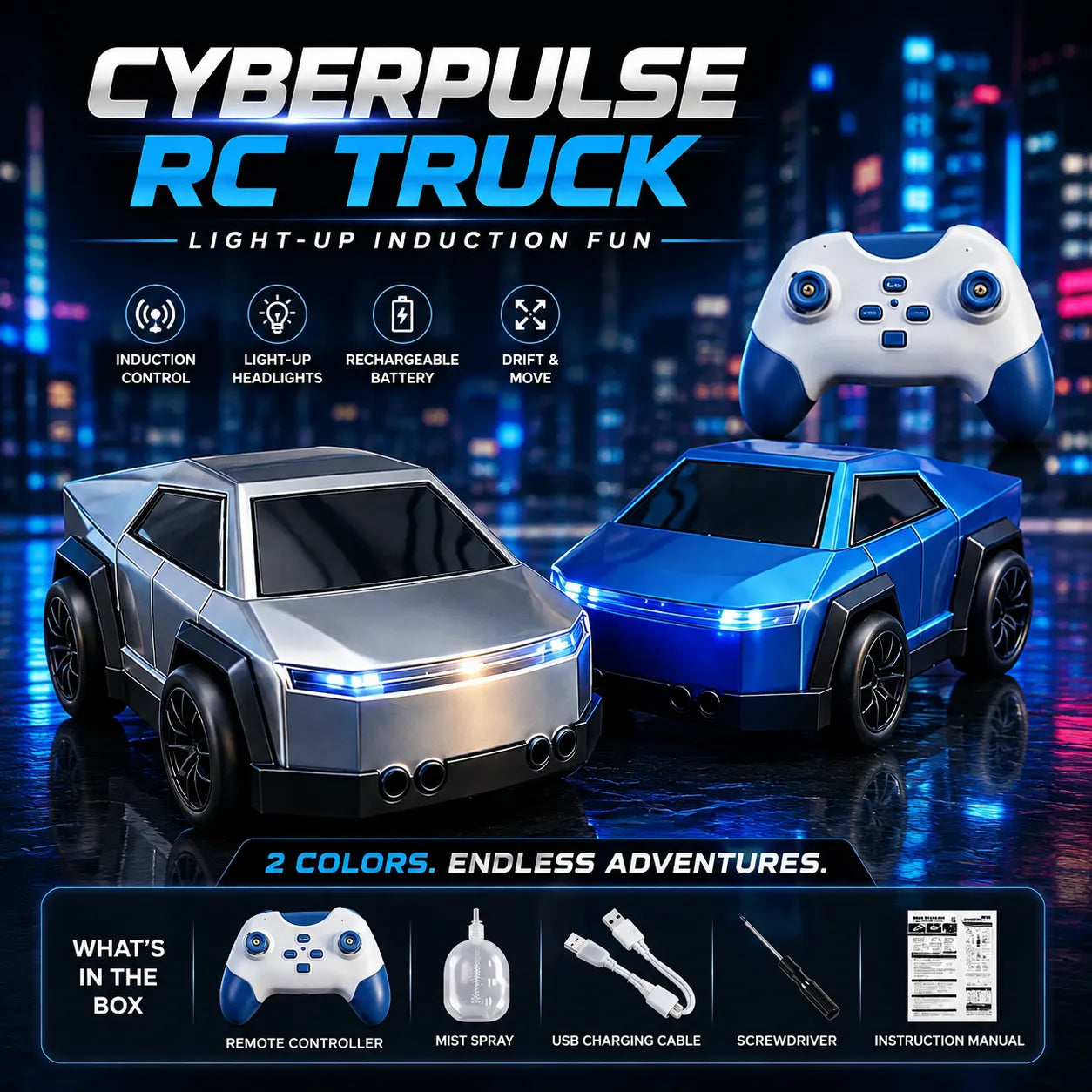 CyberPulse Induction Light-Up RC Truck – Rechargeable Remote Control Toy