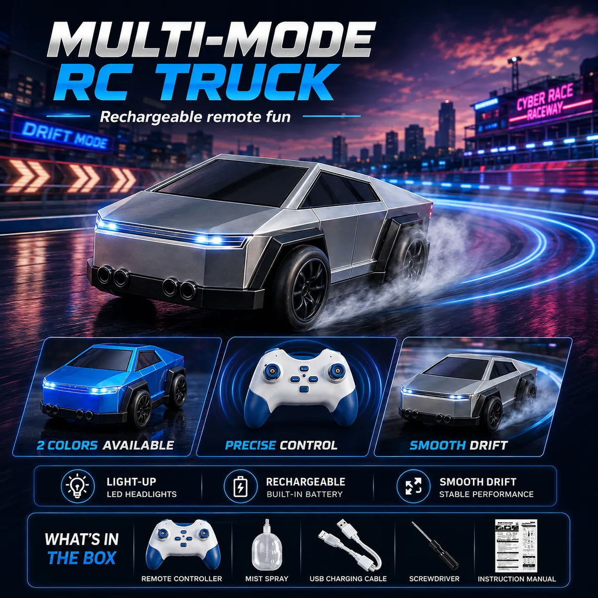 CyberPulse Induction Light-Up RC Truck – Rechargeable Remote Control Toy