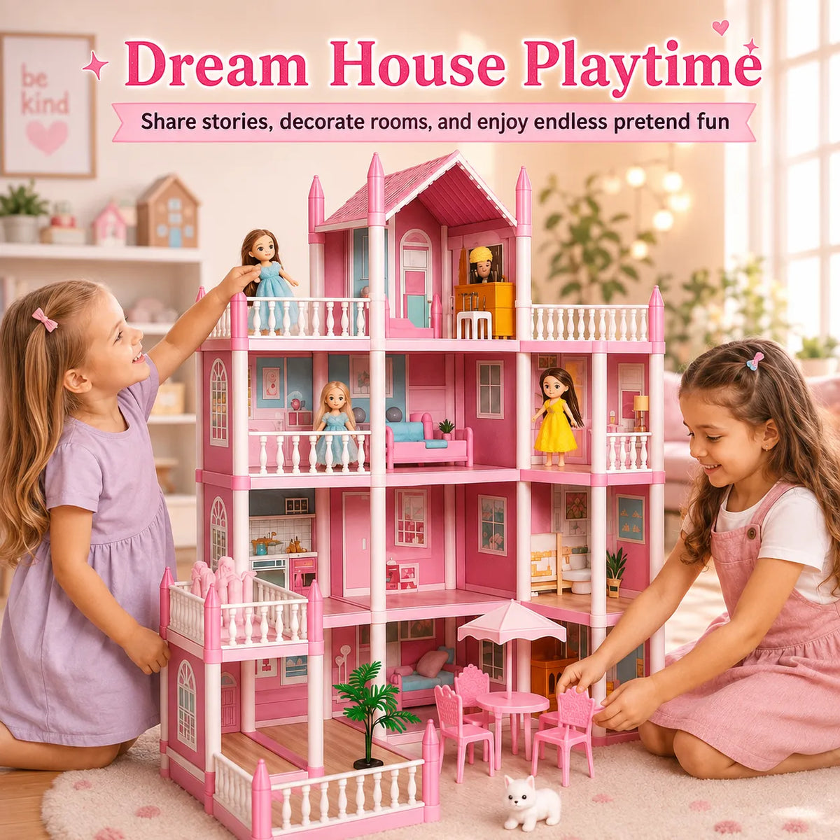 DIY Dreamy Pink Doll House Villa Playset for Kids – Small & Large