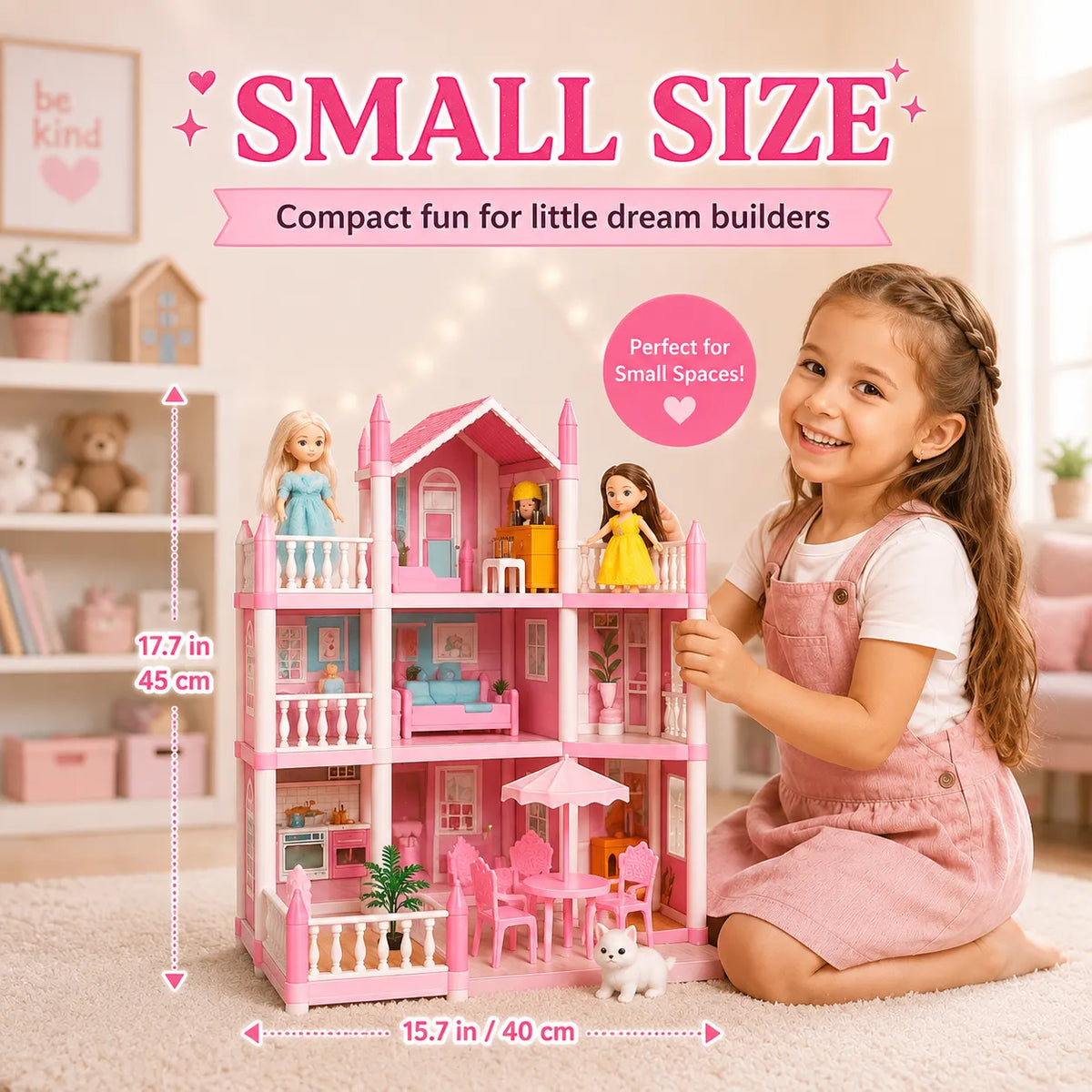 DIY Dreamy Pink Doll House Villa Playset for Kids – Small & Large