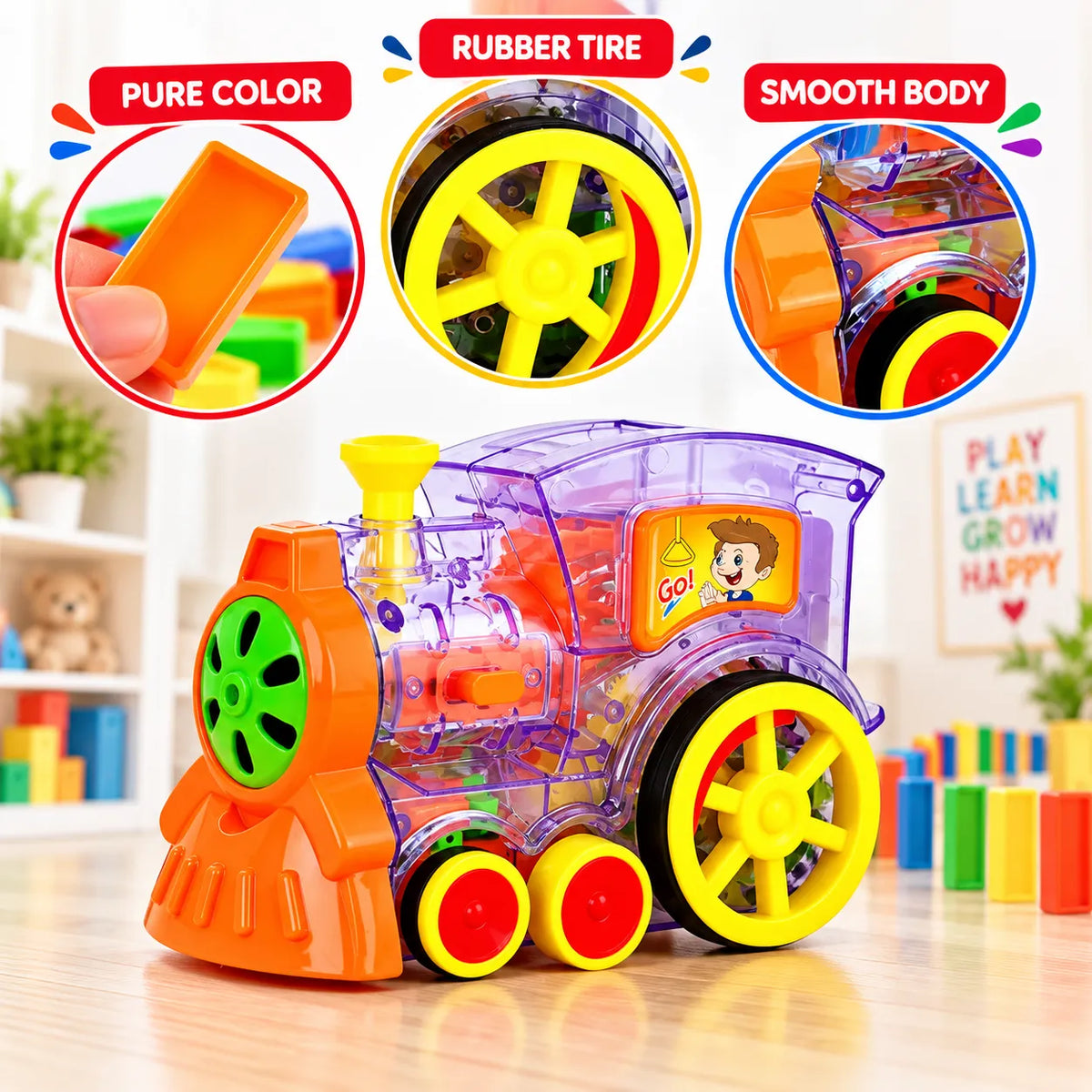 DominoTrack Brick-Laying Toy Train – Automatic 60-Piece Domino Laying Train
