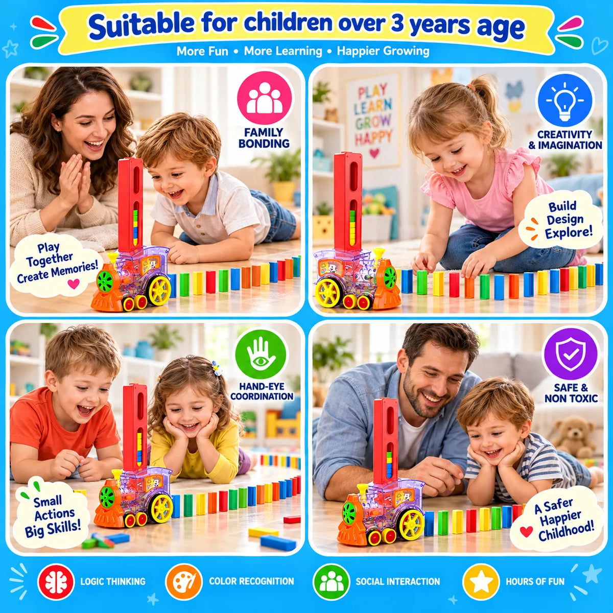 DominoTrack Brick-Laying Toy Train – Automatic 60-Piece Domino Laying Train
