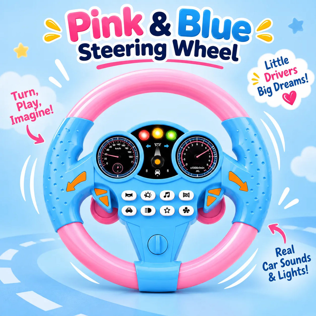 DriveMate Multifunctional Steering Wheel Toy – Light & Sound Pretend Driving Toy | Toynic Kids Zone