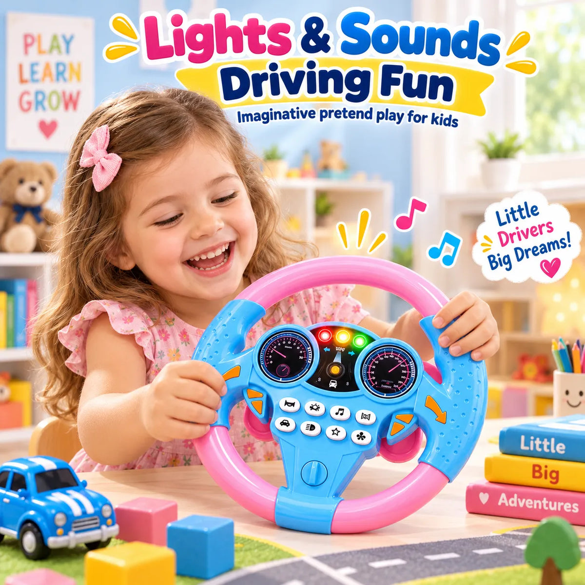 DriveMate Multifunctional Steering Wheel Toy – Light & Sound Pretend Driving Toy