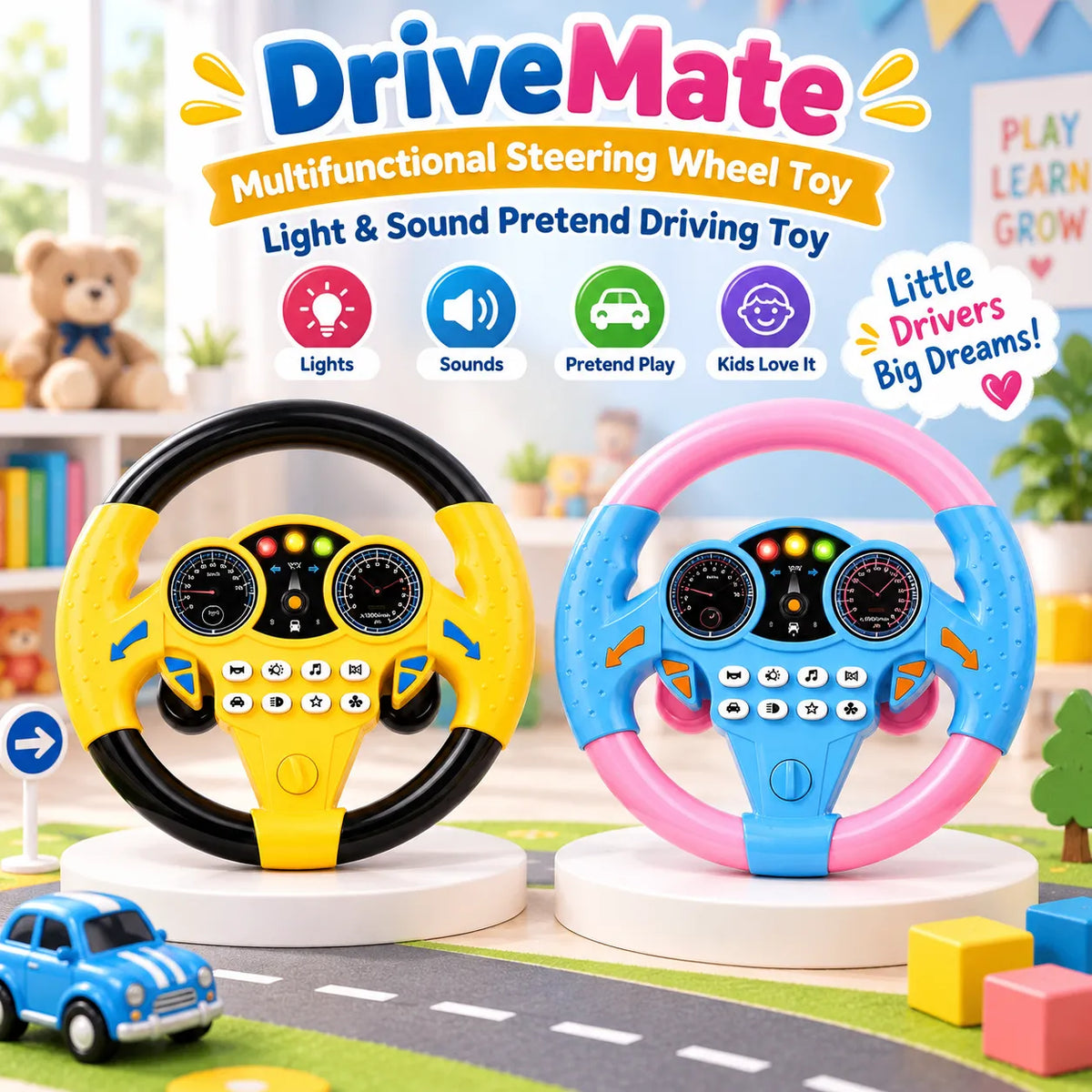 DriveMate Multifunctional Steering Wheel Toy – Light & Sound Pretend Driving Toy | Toynic Kids Zone