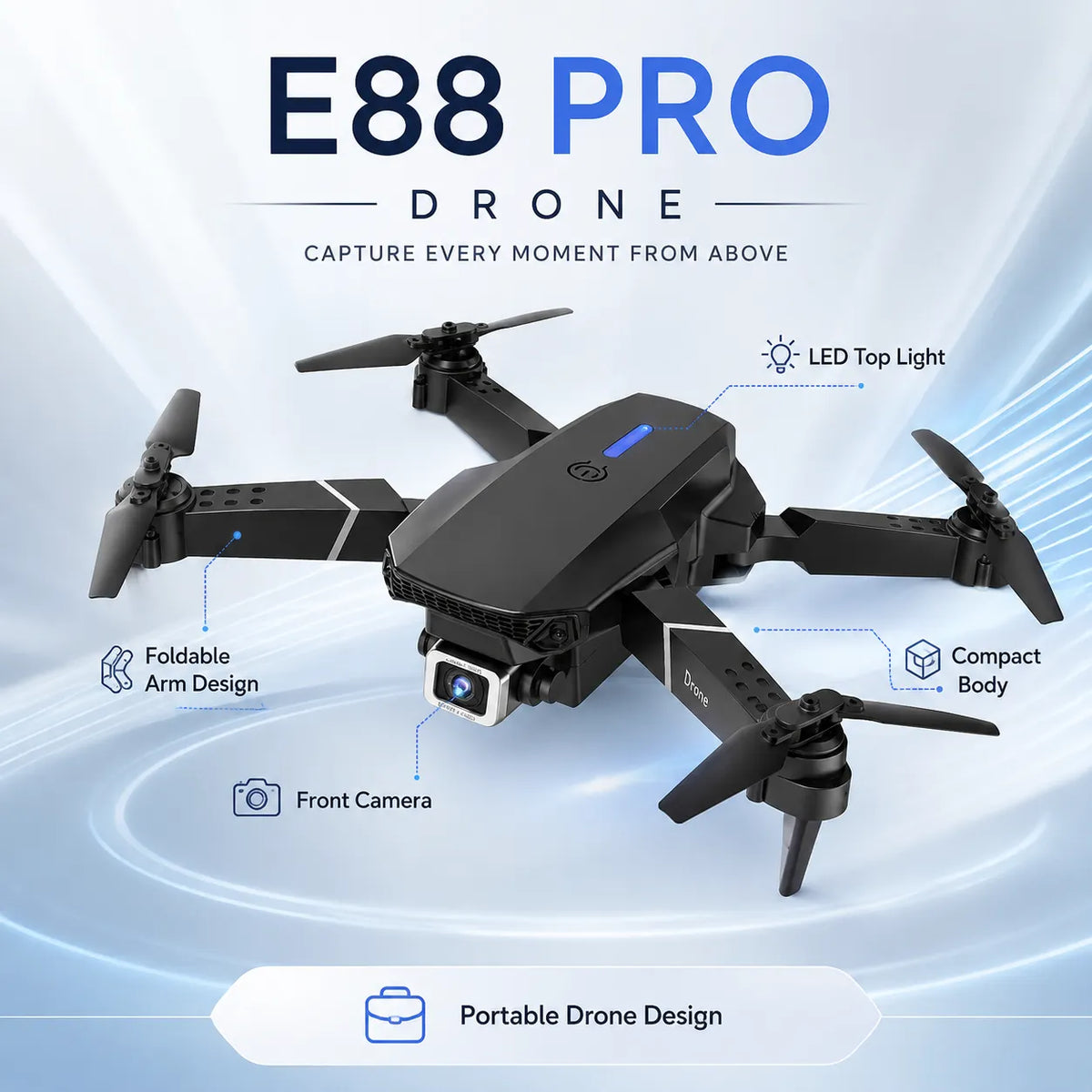 E88 PRO Drone with LED Lights & HD Camera – Foldable Aerial Photography Drone