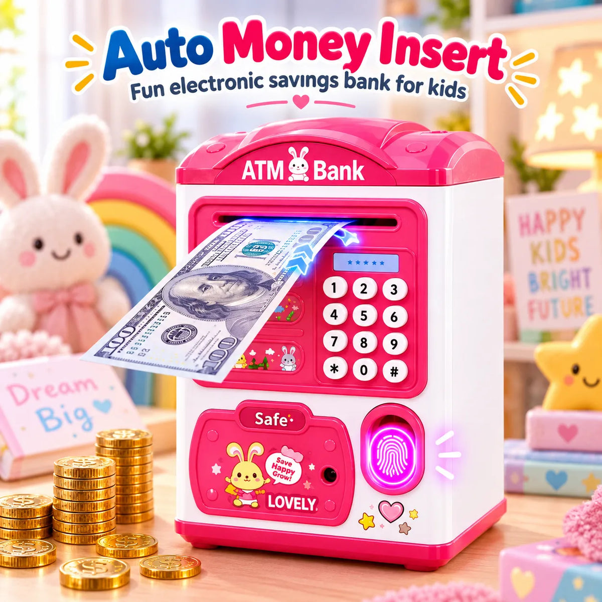Electronic ATM Piggy Bank with Fingerprint Scanner for Kids – Savings & Banking Toy