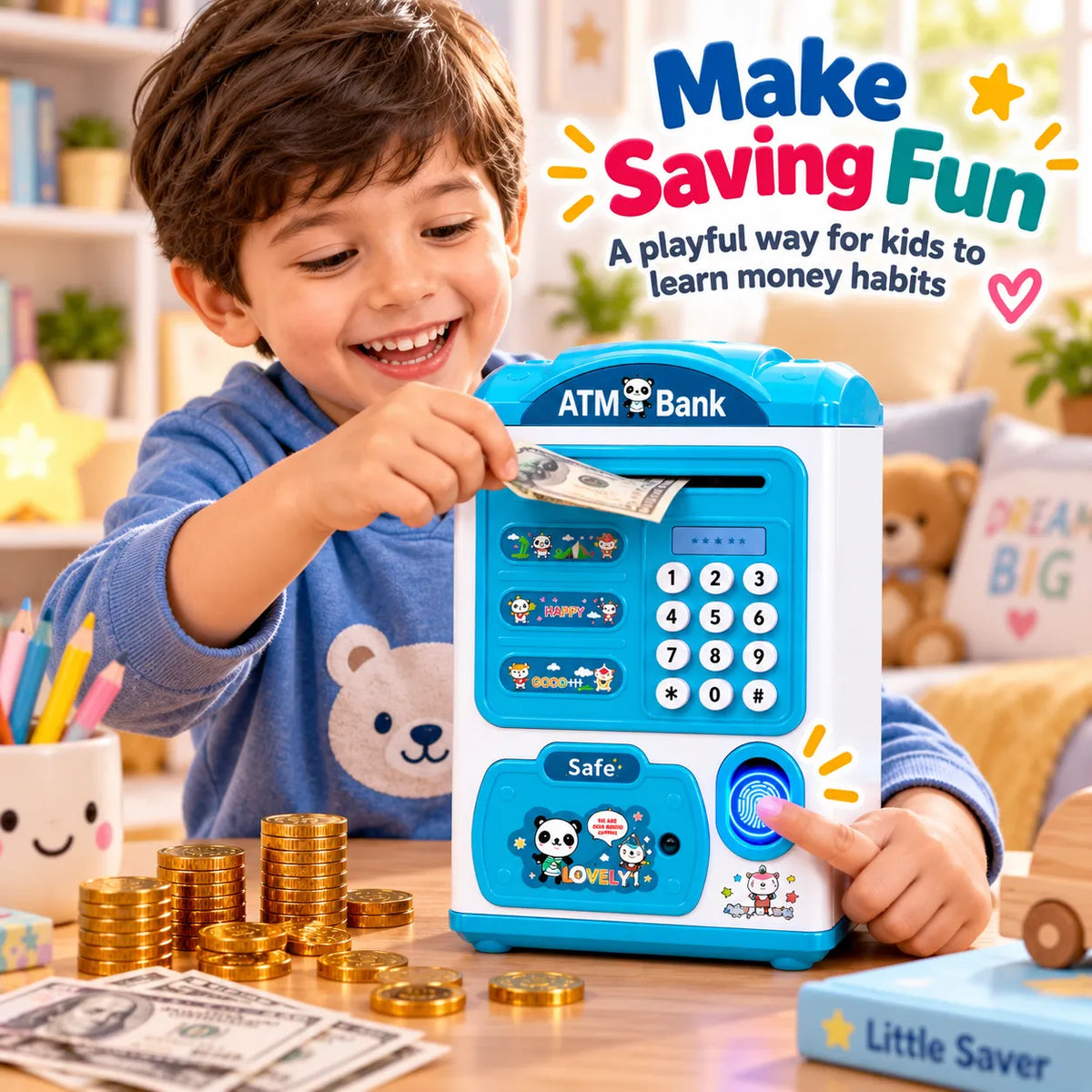 Electronic ATM Piggy Bank with Fingerprint Scanner for Kids – Savings & Banking Toy