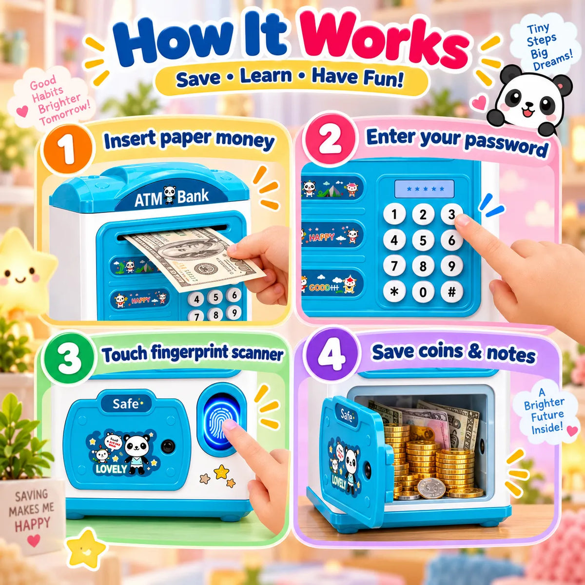Electronic ATM Piggy Bank with Fingerprint Scanner for Kids – Savings & Banking Toy