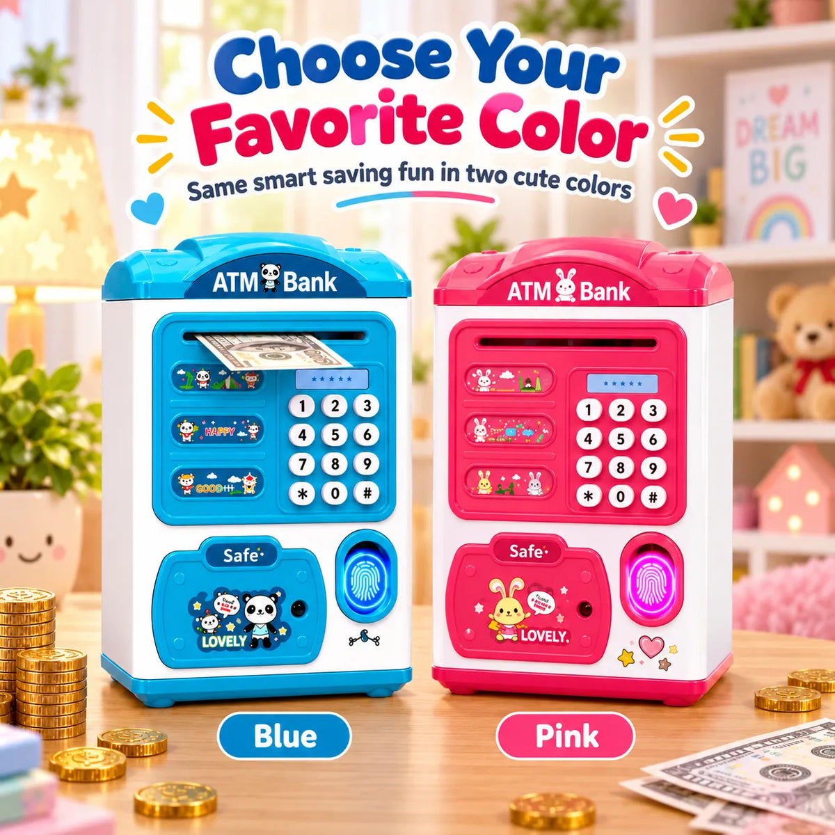 Electronic ATM Piggy Bank with Fingerprint Scanner for Kids – Savings & Banking Toy