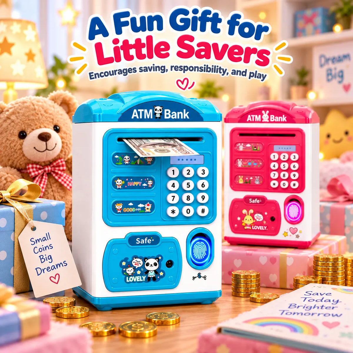 Electronic ATM Piggy Bank with Fingerprint Scanner for Kids – Savings & Banking Toy