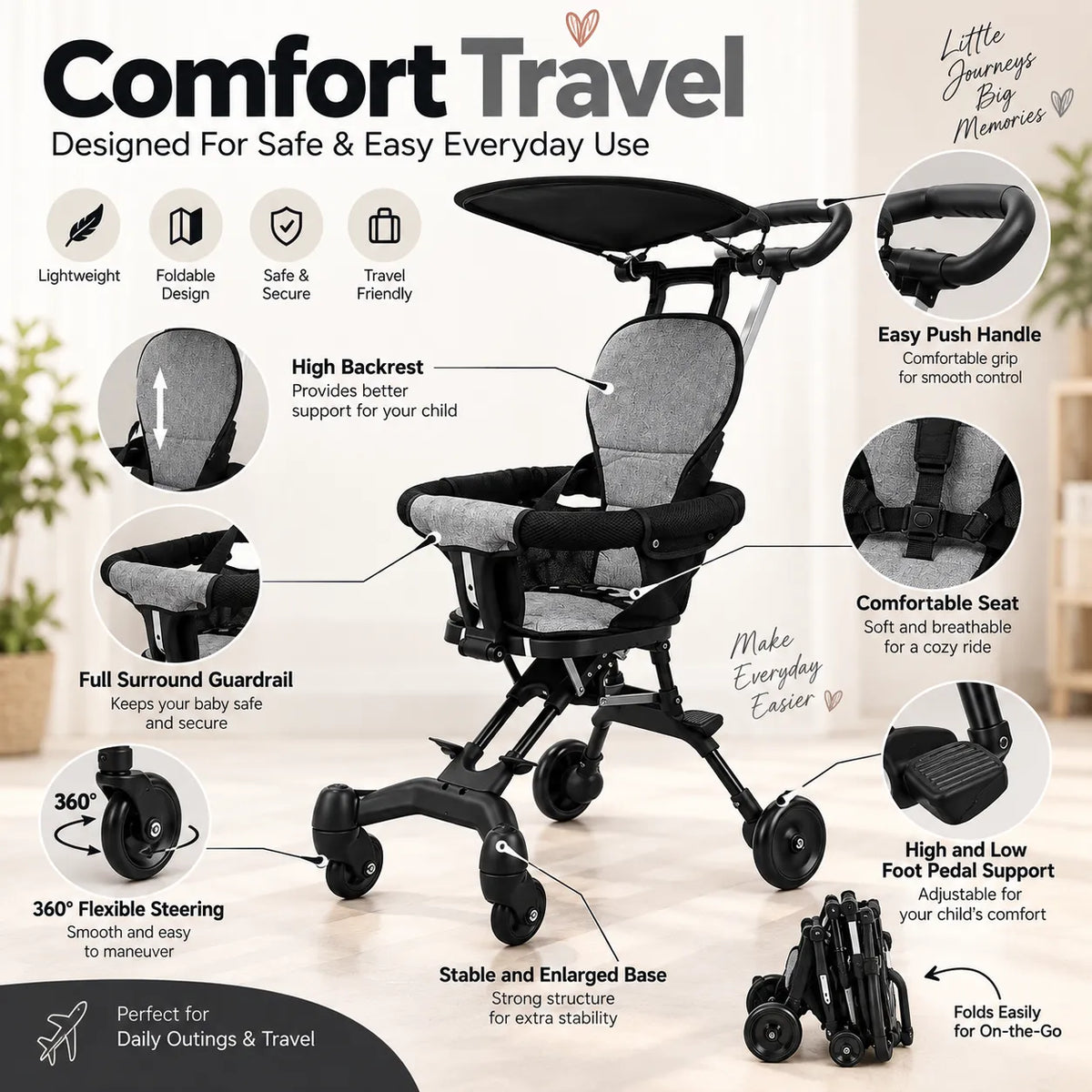 Foldable Lightweight Baby Stroller & Baby Carrier