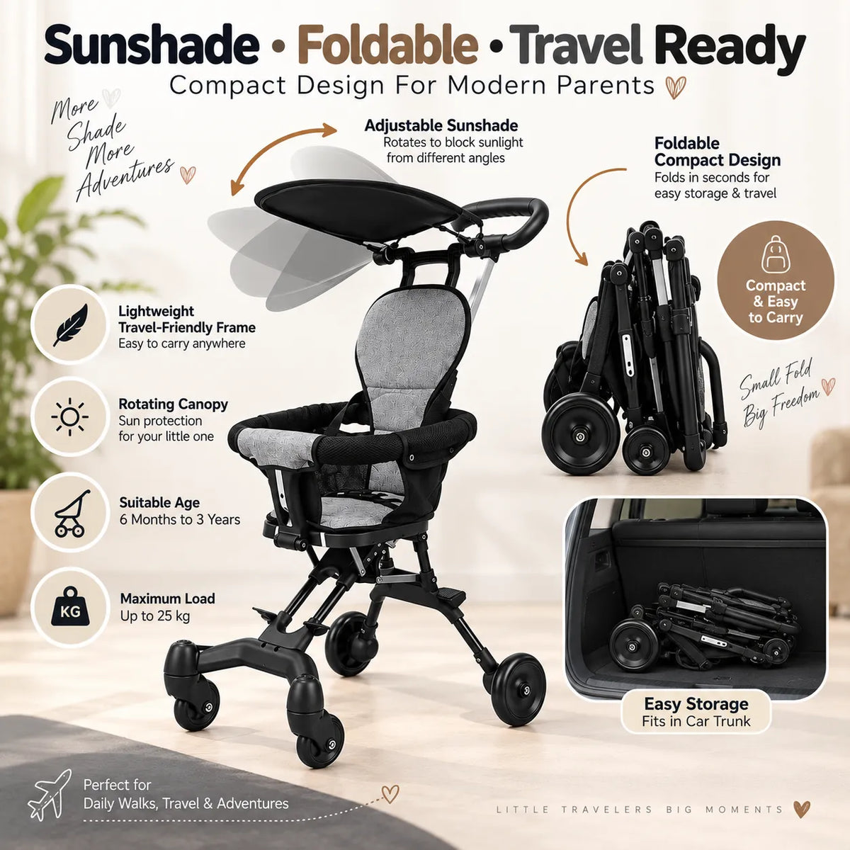 Foldable Lightweight Baby Stroller & Baby Carrier