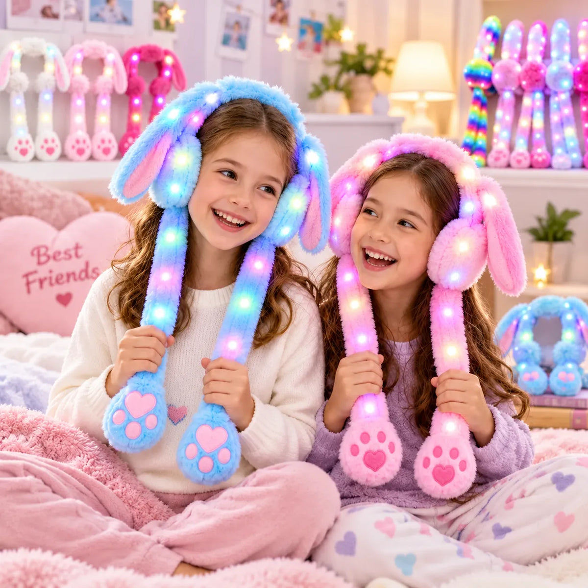 GlowBunny LED Rainbow Rabbit Ear Muffs – Warm Plush Winter Ear Warmers for Kids