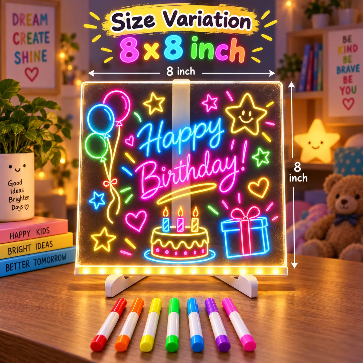 GlowSketch LED Art Board with Neon Pens – Reusable Glow Drawing Board with Neon