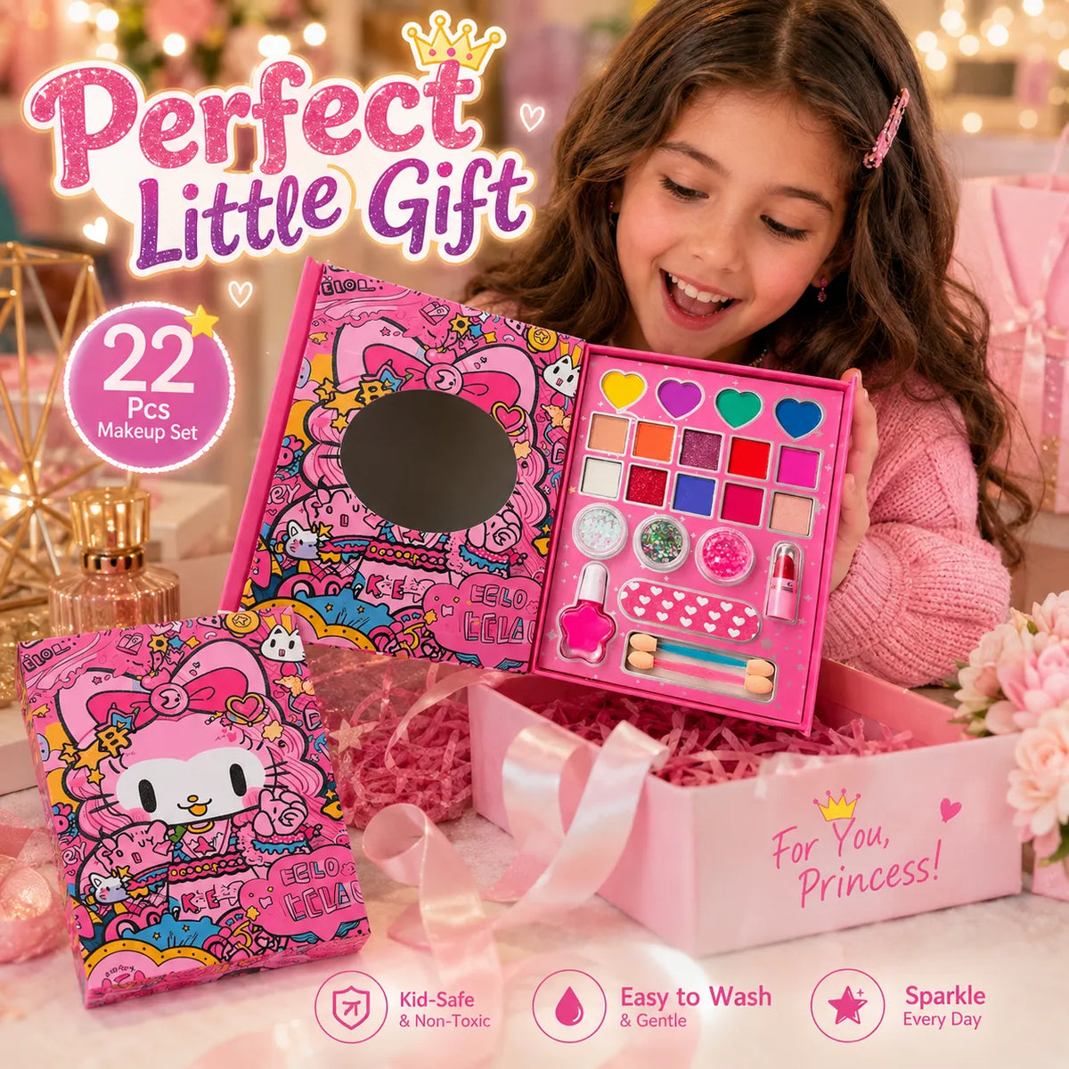 Hello Kitty Girls Pretend Makeup Set – 22 Piece Kids Beauty Play Set